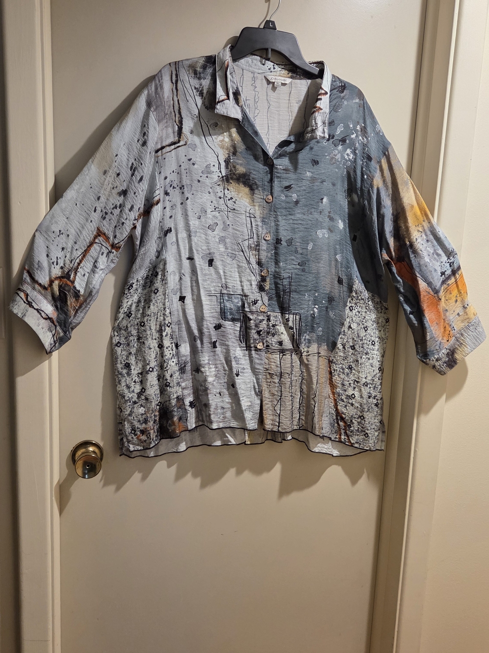 Light Blue Gray Abstract Print Womens Button-Up Tunic XL - Picture 3 of 8